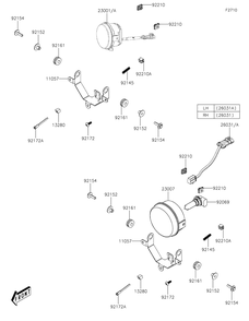 Headlight Diagram and Parts List for KAF700DNFNN 2022 Kawasaki Lawn Tractor Accessories