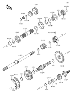 Transmission Diagram and Parts List for KAF620RFF 2015 Kawasaki Lawn Tractor Accessories