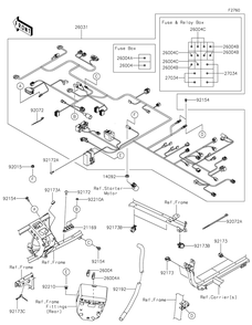Chassis Electrical Equipment Diagram and Parts List for KRT1000CPFNN 2023 Kawasaki Lawn Tractor Accessories