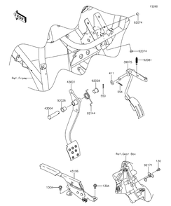 Brake Pedal/Throttle Lever Diagram and Parts List for KAF400EDF 2013 Kawasaki Lawn Tractor Accessories