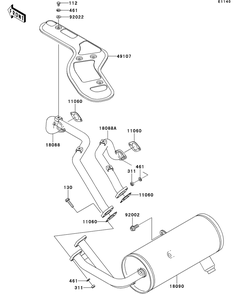 Muffler Diagram and Parts List for KAF620SDF 2013 Kawasaki Lawn Tractor Accessories