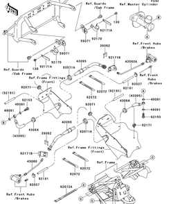 Front Brake Piping Diagram and Parts List for KAF400AFF 2015 Kawasaki Lawn Tractor Accessories
