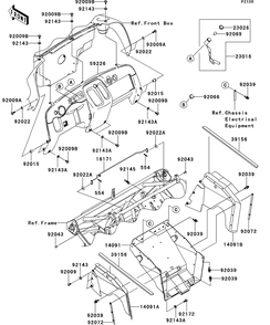 Frame Fittings Diagram and Parts List for KAF400BEF 2014 Kawasaki Lawn Tractor Accessories