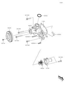 Water Pump Diagram and Parts List for KAF820BJF 2018 Kawasaki Lawn Tractor Accessories