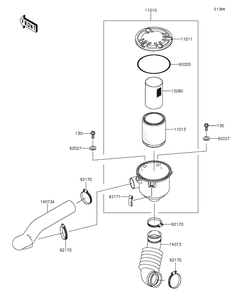 Air Cleaner-Belt Converter Diagram and Parts List for KAF400AGF 2016 Kawasaki Lawn Tractor Accessories