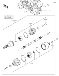Drive Shaft-Rear Diagram and Parts List for KRF1000DPFNL 2023 Kawasaki Lawn Tractor Accessories