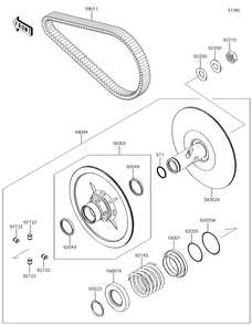 Driven Converter/Drive Belt Diagram and Parts List for KRF800GJF 2018 Kawasaki Lawn Tractor Accessories