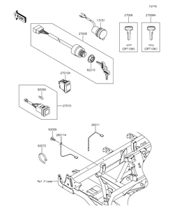 Ignition Switch Diagram and Parts List for KAF620RFF 2015 Kawasaki Lawn Tractor Accessories
