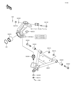 Suspension Diagram and Parts List for KAF400EGF 2016 Kawasaki Lawn Tractor Accessories