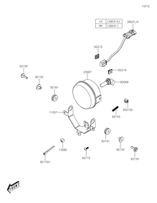 Headlight Diagram and Parts List for KAF700AMFNN 2021 Kawasaki Lawn Tractor Accessories