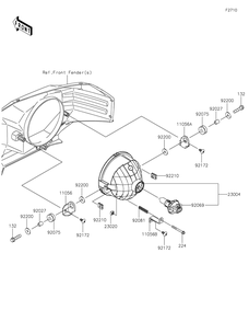 Headlight Diagram and Parts List for KAF1000AMFNN 2021 Kawasaki Lawn Tractor Accessories