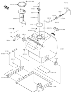 Fuel Tank Diagram and Parts List for KAF1000JMFNN 2021 Kawasaki Lawn Tractor Accessories