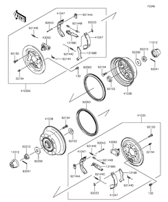 Rear Hubs/Brakes Diagram and Parts List for KAF400AGF 2016 Kawasaki Lawn Tractor Accessories