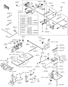 Chassis Electrical Equipment Diagram and Parts List for KAF1000HJF 2018 Kawasaki Lawn Tractor Accessories