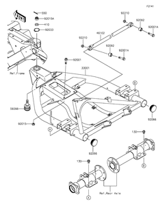 Swingarm Diagram and Parts List for KAF400DFF 2015 Kawasaki Lawn Tractor Accessories
