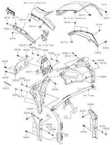 Fenders Diagram and Parts List for KRF1000DMFNN 2021 Kawasaki Lawn Tractor Accessories