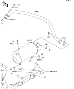 Muffler Diagram and Parts List for KAF400BEF 2014 Kawasaki Lawn Tractor Accessories