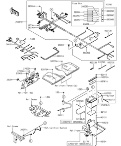 Chassis Electrical Equipment Diagram and Parts List for KAF820EGF 2016 Kawasaki Lawn Tractor Accessories