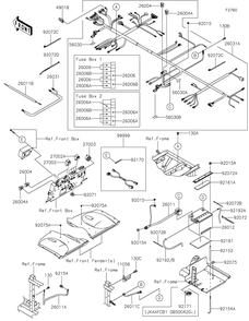 Chassis Electrical Equipment Diagram and Parts List for KAF1000BGF 2016 Kawasaki Lawn Tractor Accessories