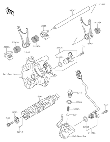Gear Change Drum/Shift Fork Diagram and Parts List for KRF1000DPFNL 2023 Kawasaki Lawn Tractor Accessories