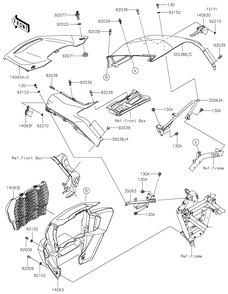 Front Fender Diagram and Parts List for KRF1000APFNN 2023 Kawasaki Lawn Tractor Accessories