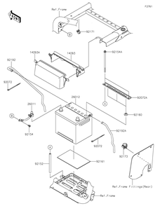 Battery Diagram and Parts List for KRF1000ALF 2020 Kawasaki Lawn Tractor Accessories