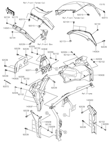 Fenders Diagram and Parts List for KRF1000BNFNN 2022 Kawasaki Lawn Tractor Accessories