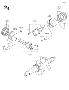 Crankshaft/Piston Diagram and Parts List for KAF620RHF 2017 Kawasaki Lawn Tractor Accessories