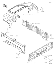 Reflectors Diagram and Parts List for KAF1000EHF 2017 Kawasaki Lawn Tractor Accessories