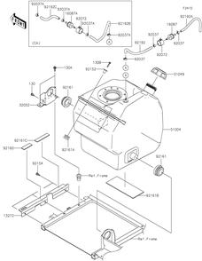 Fuel Tank Diagram and Parts List for KAF820DJF 2018 Kawasaki Lawn Tractor Accessories