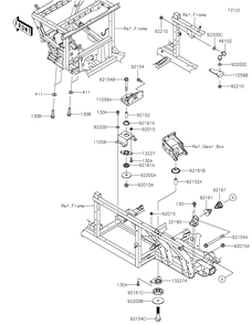 Engine Mount Diagram and Parts List for KAF820BMFNL 2021 Kawasaki Lawn Tractor Accessories