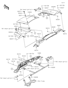 Front Fender Diagram and Parts List for KRT800KMFNL 2021 Kawasaki Lawn Tractor Accessories