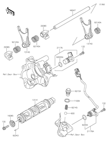 Gear Change Drum/Shift Fork Diagram and Parts List for KRF1000CPFNN 2023 Kawasaki Lawn Tractor Accessories