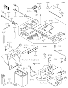 Chassis Electrical Equipment Diagram and Parts List for KAF400AGF 2016 Kawasaki Lawn Tractor Accessories