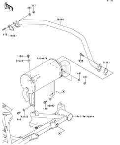 Muffler Diagram and Parts List for KAF400DEF 2014 Kawasaki Lawn Tractor Accessories
