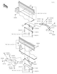 Rear Fender Diagram and Parts List for KAF620MNFNN 2022 Kawasaki Lawn Tractor Accessories