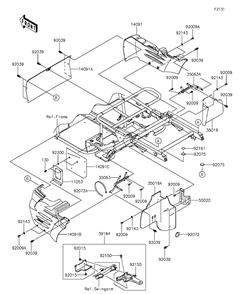 Frame Fittings-Rear Diagram and Parts List for KAF400GGF 2016 Kawasaki Lawn Tractor Accessories