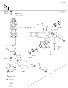 Front Suspension Diagram and Parts List for KAF620MLF 2020 Kawasaki Lawn Tractor Accessories