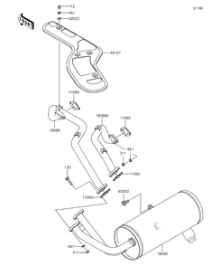 Muffler Diagram and Parts List for KAF620RFF 2015 Kawasaki Lawn Tractor Accessories
