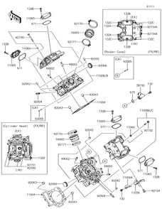 Cylinder Head Diagram and Parts List for KRF800GJF 2018 Kawasaki Lawn Tractor Accessories