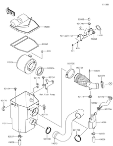 Air Cleaner Diagram and Parts List for KAF400KKF 2019 Kawasaki Lawn Tractor Accessories