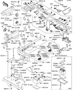 Chassis Electrical Equipment Diagram and Parts List for KAF620RDFA 2013 Kawasaki Lawn Tractor Accessories
