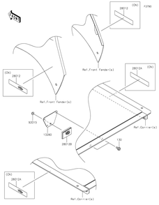 Reflectors Diagram and Parts List for KAF400TKS 2019 Kawasaki Lawn Tractor Accessories
