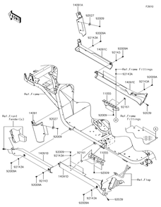 Side Covers/Chain Cover Diagram and Parts List for KAF620SGF 2016 Kawasaki Lawn Tractor Accessories