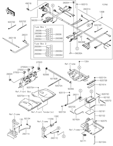 Chassis Electrical Equipment Diagram and Parts List for KAF1000AMFNN 2021 Kawasaki Lawn Tractor Accessories