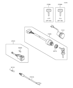 Ignition Switch Diagram and Parts List for KAF400DFF 2015 Kawasaki Lawn Tractor Accessories
