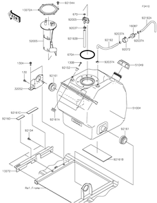 Fuel Tank Diagram and Parts List for KAF1000FKF 2019 Kawasaki Lawn Tractor Accessories