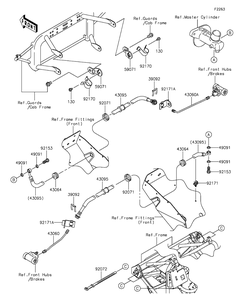 Front Brake Piping Diagram and Parts List for KAF400BGF 2016 Kawasaki Lawn Tractor Accessories