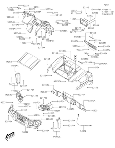 Front Fender Diagram and Parts List for KAF700CKF 2019 Kawasaki Lawn Tractor Accessories