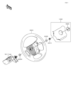 Steering Wheel Diagram and Parts List for KAF820BGF 2016 Kawasaki Lawn Tractor Accessories